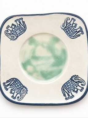 Boho Elephant Decorative Plate | Handcrafted Ceramic Trinket Dish | Safari Decor